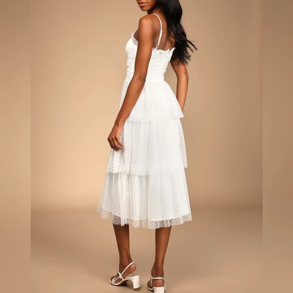 NWT | Lulu’s Sweetheart Style White Polka Dot Bustier Tiered Midi Dress - Image 4