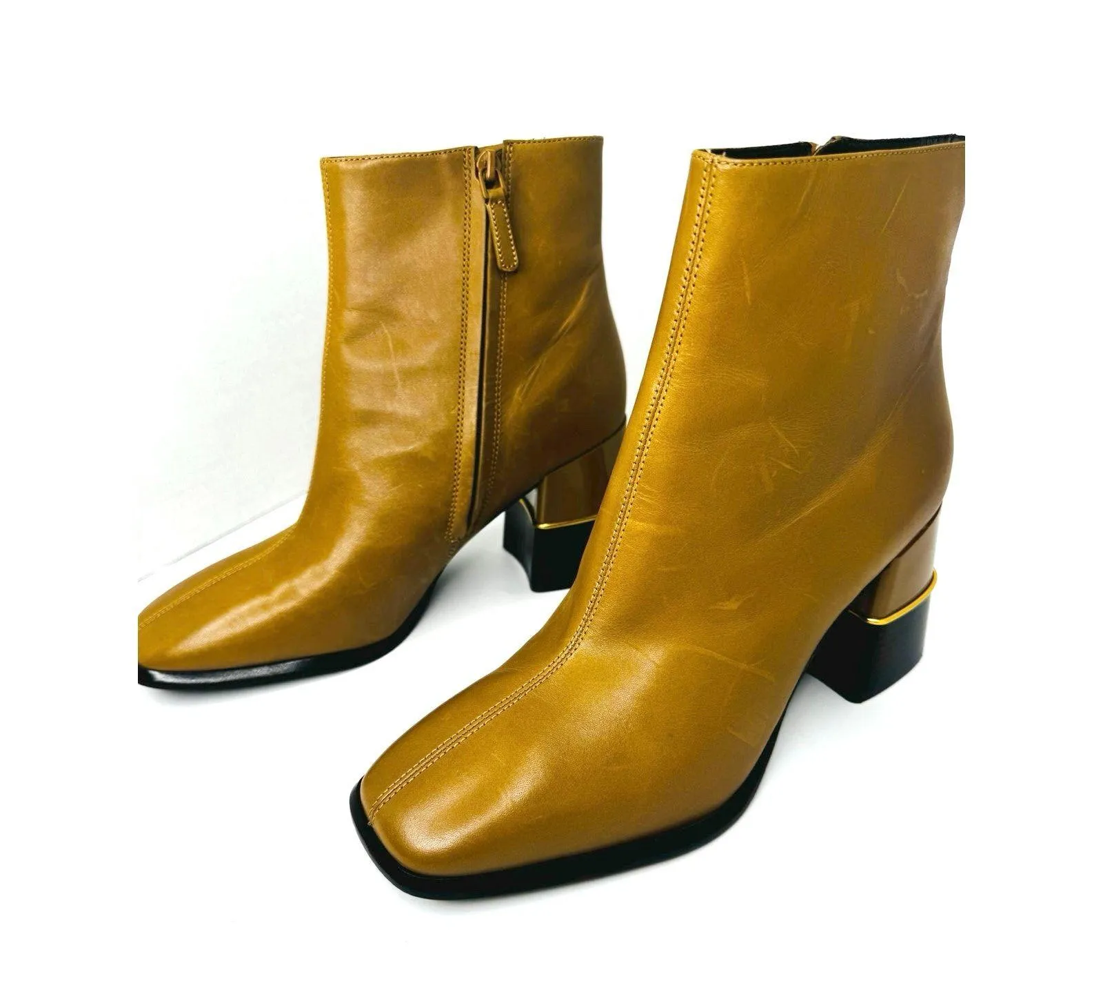 Tory Burch Tan Almond Leather Block Heel Ankle Boots Size 10 M Designer Booties - Image 9