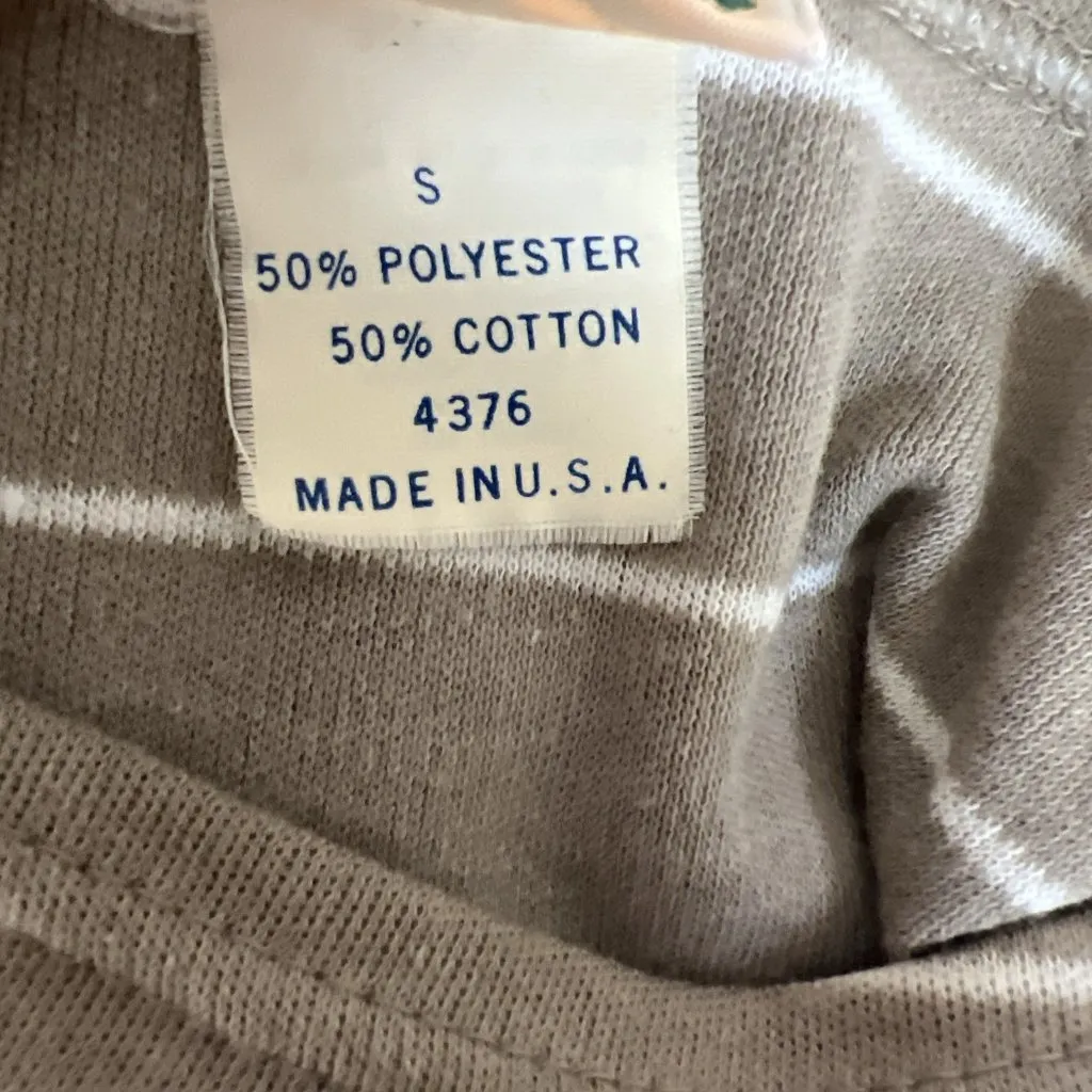 Vtg LL Bean Dress S Beige White Stripe T - Image 7