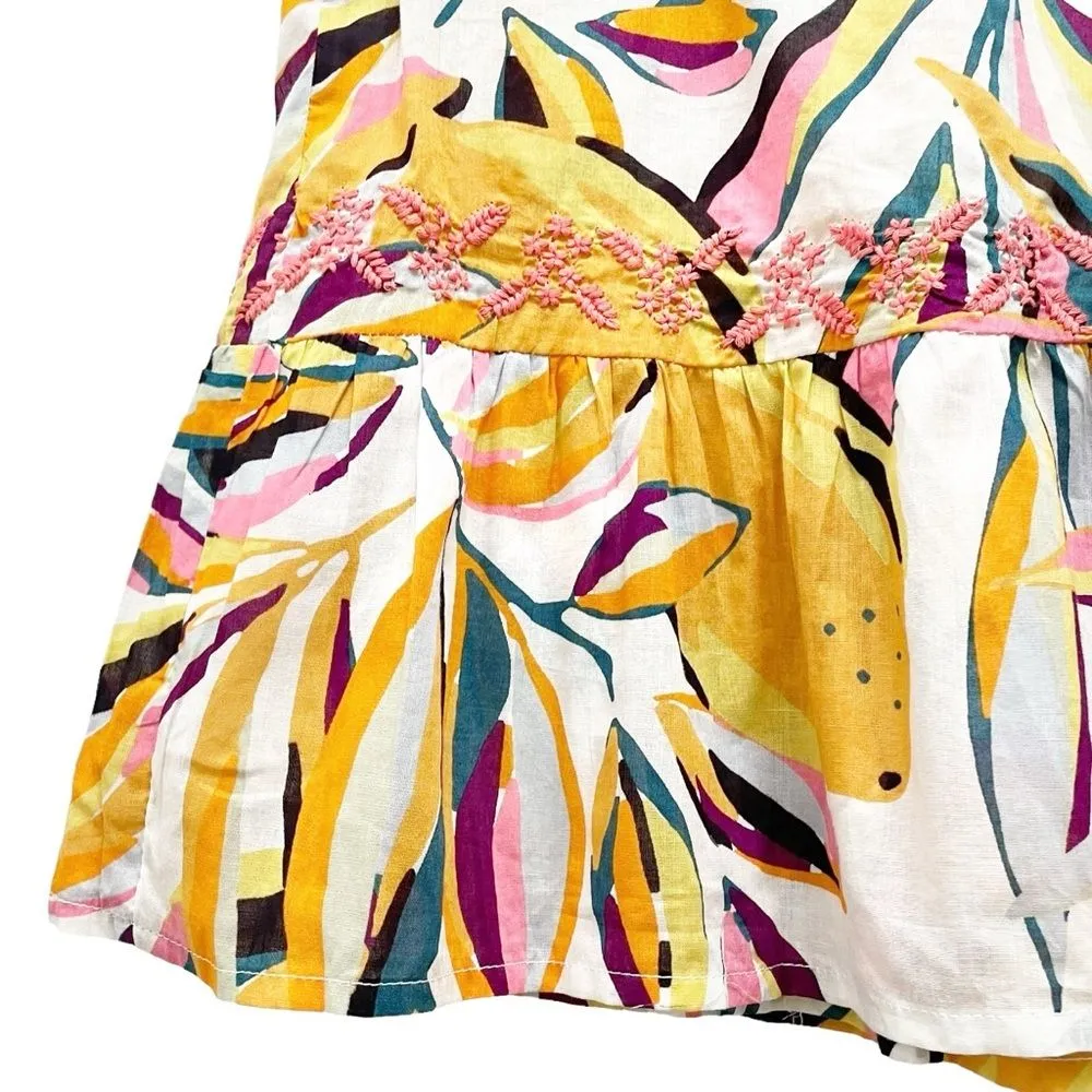 C&C California Tropical Print Embroidered Cotton Wrap Front Skirt Size Small NEW - Image 4