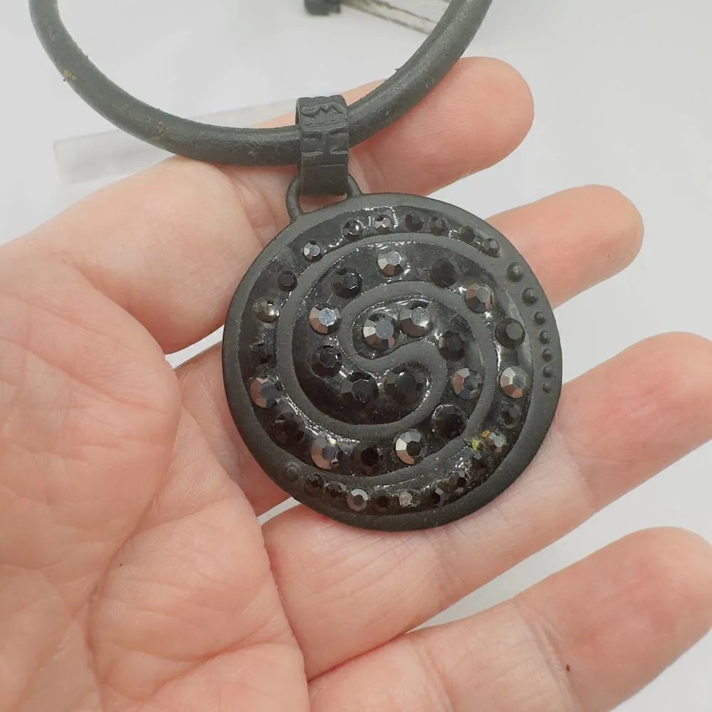 Vintage Chico's Black Medallion Rhinestone Necklace - Image 2