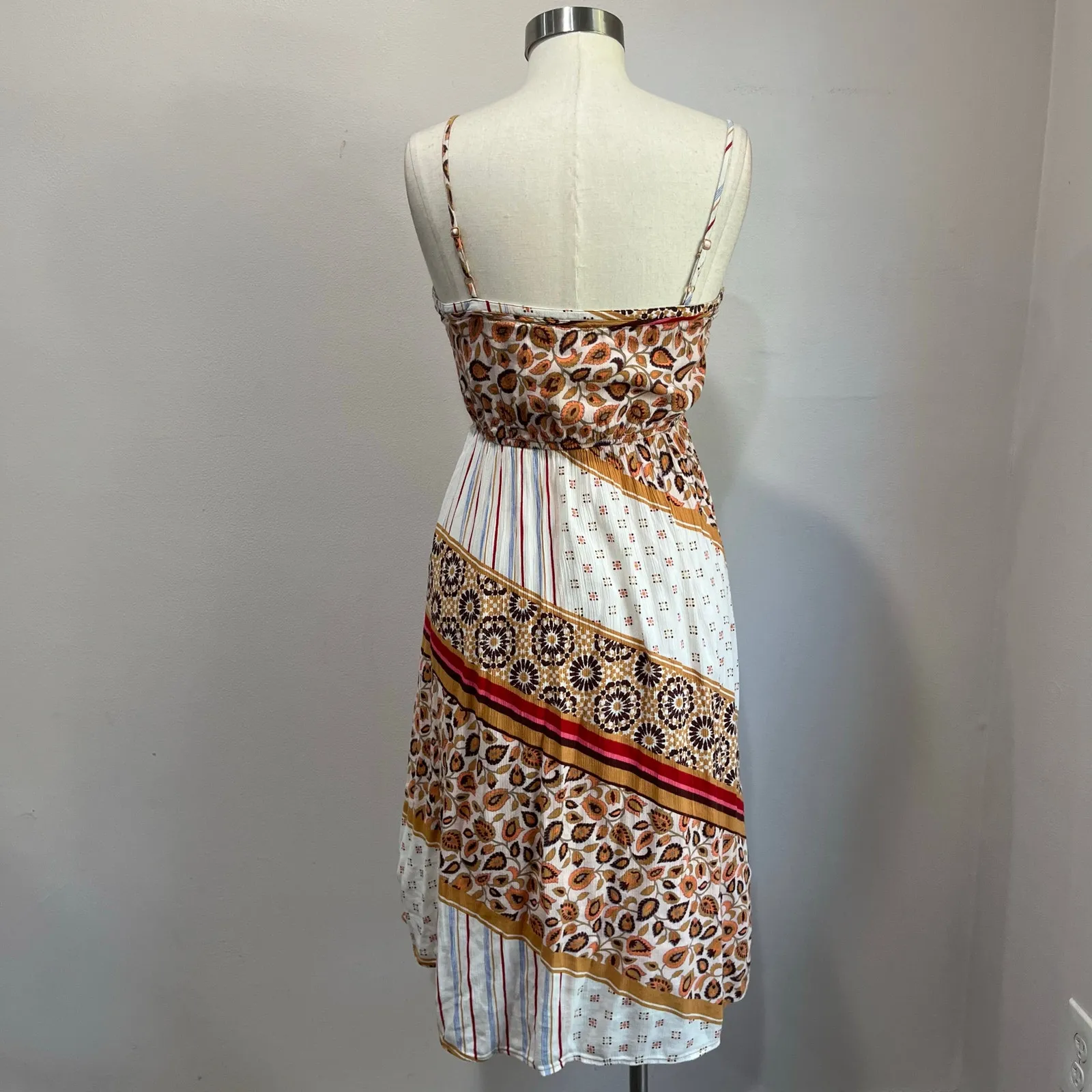 Aerie  Boho Patchwork Midi Dress Size M Cotton Blend Spaghetti Strap - Image 2
