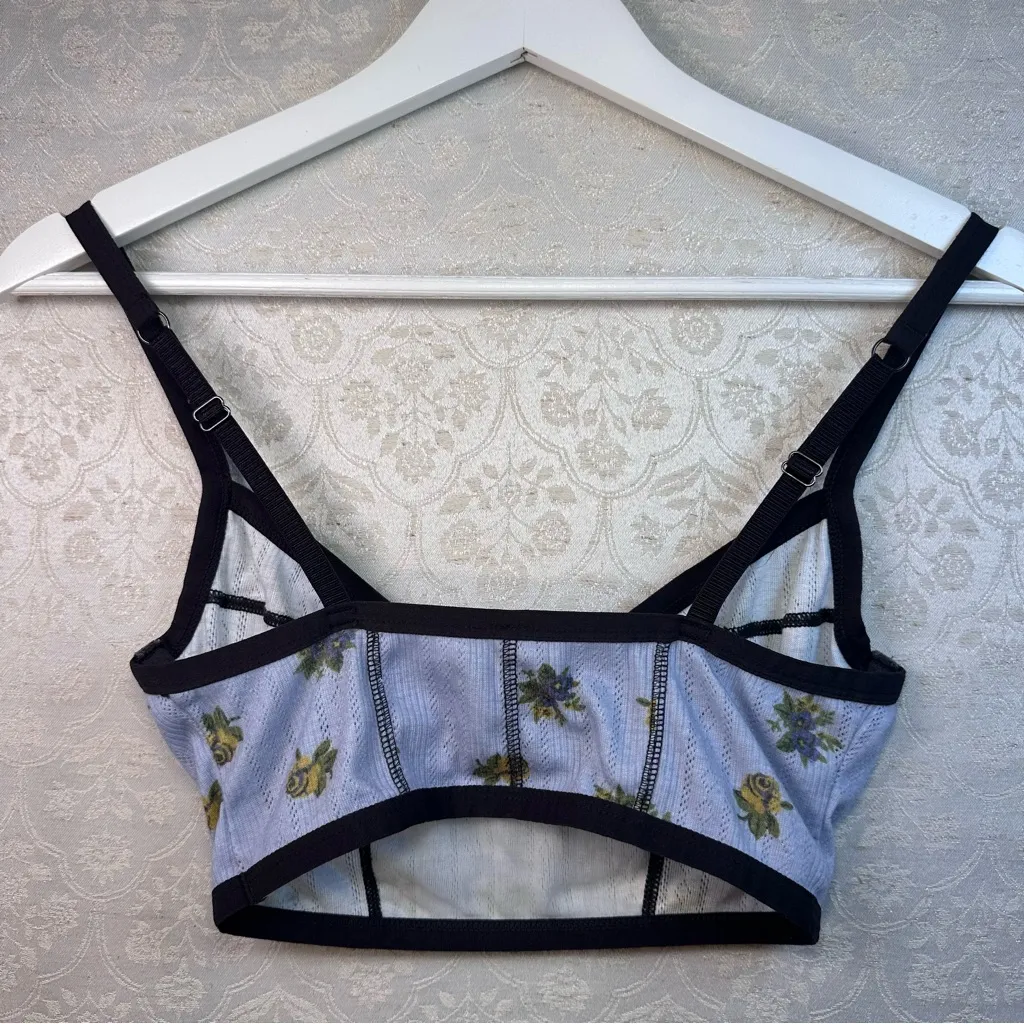Out from Under Floral Mesh Lounge Bralette w/ Underwire Blue and Black Small - Image 3