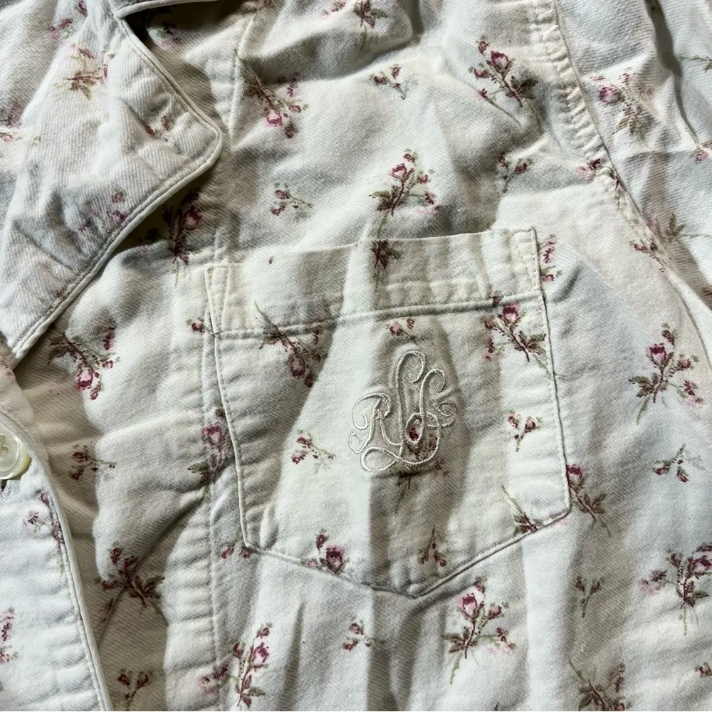 Lauren Ralph Lauren White Pink Floral print 100% cotton Pajama Top Small EUC - Image 3