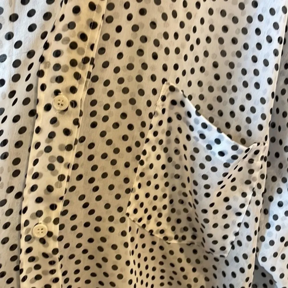 ZARA Women Large Sheer Blouse Ruffle Neck Bubble Sleeves, Black & White Poka Dot - Image 10