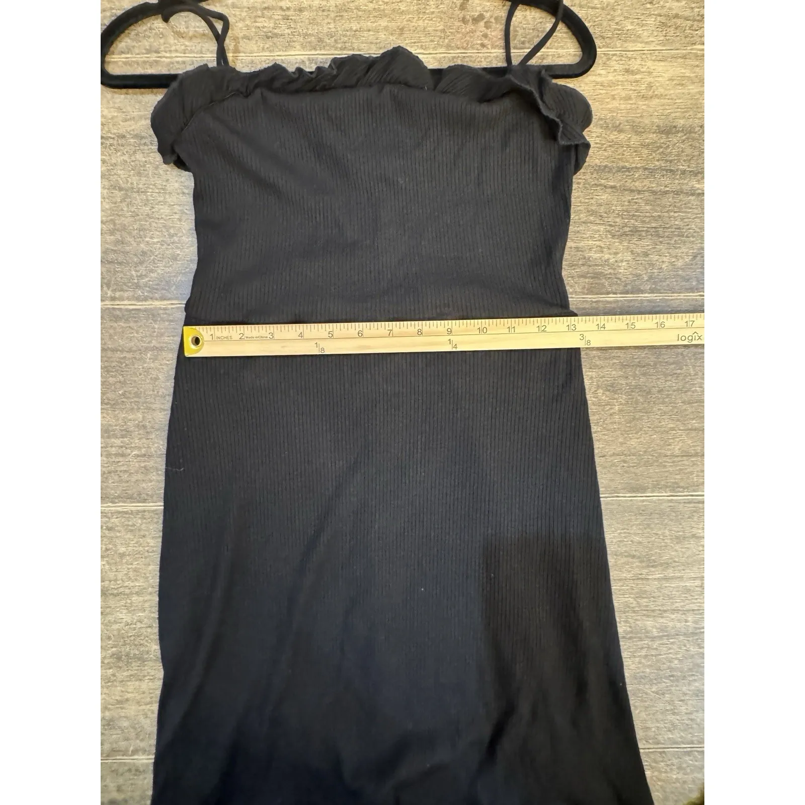 Reformation Bri Black Knit Ribbed Mini Dress Ruffle Details Size‎ Large - Image 4