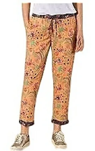 Sundance Leia Orange Floral Paisley Print Drawstring Cropped Pants Cotton Boho - Image 1
