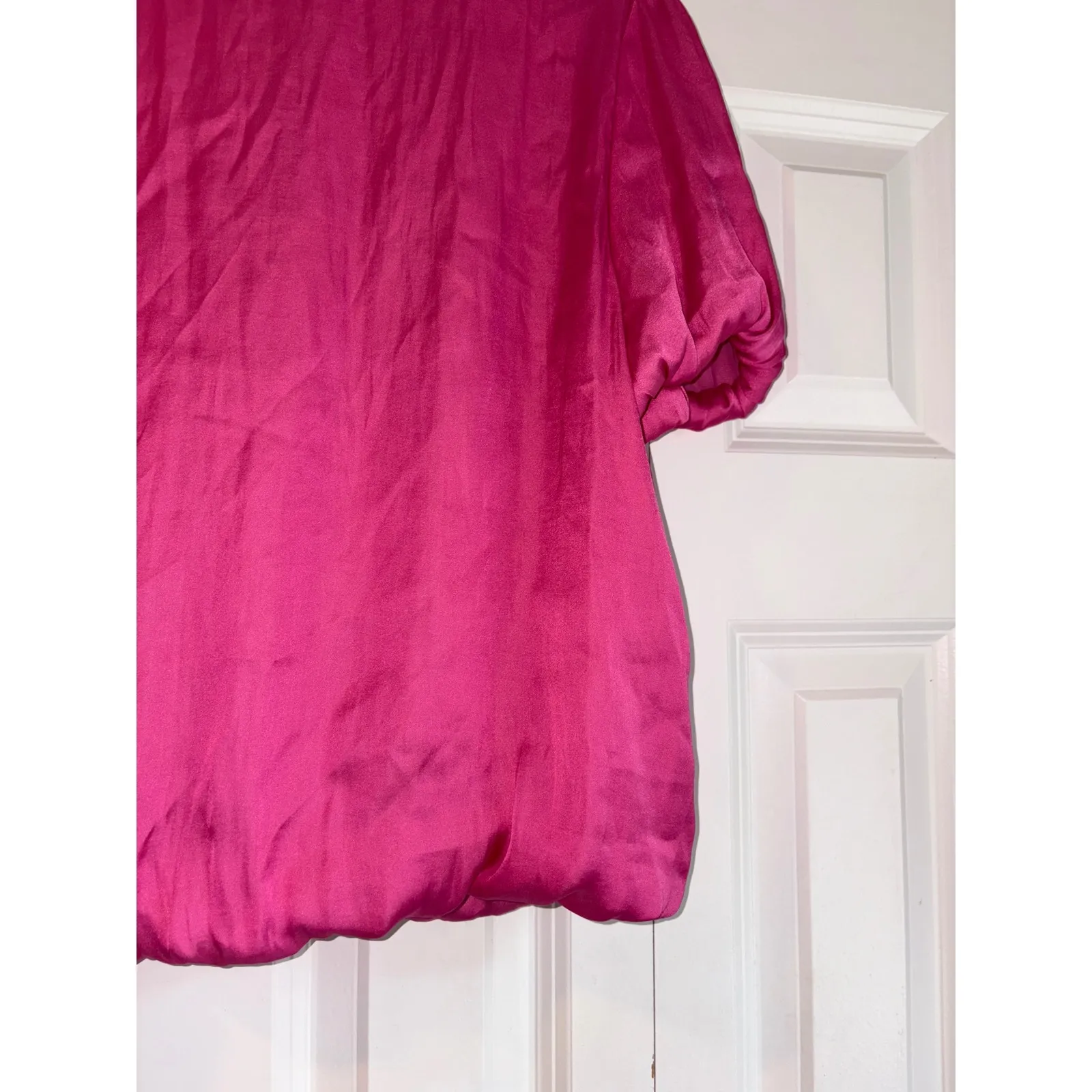 Sincerely Jules Pink Blouse Puff Sleeve Top Pleated Sweetheart Neck L‎ Size L - Image 6
