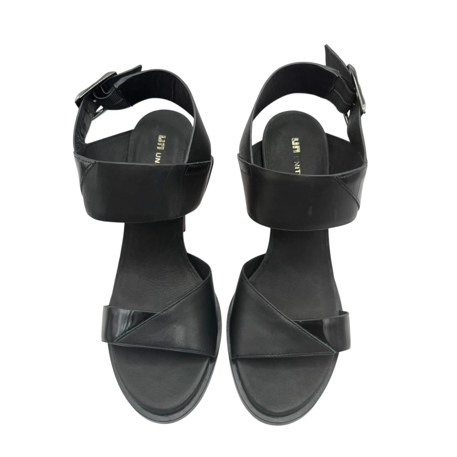 United Nude Shoes Women 9 Black Delta Run Patent Leather Red Gem Block Heel - Image 3