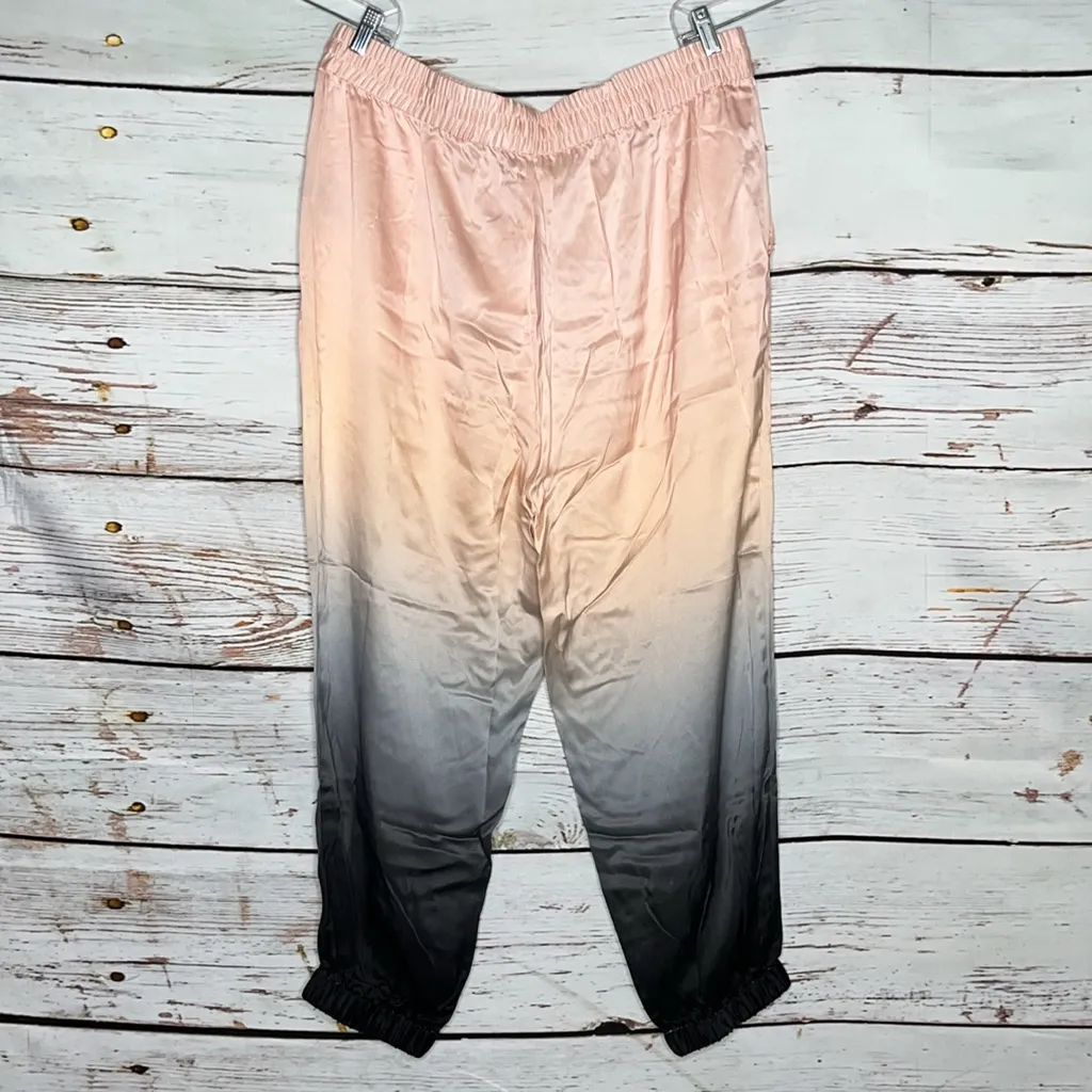 Badgley Mischka NWT 2X Pink Gray Ombré Tassel Mulberry Silk Pull On Jogger Pants - Image 3