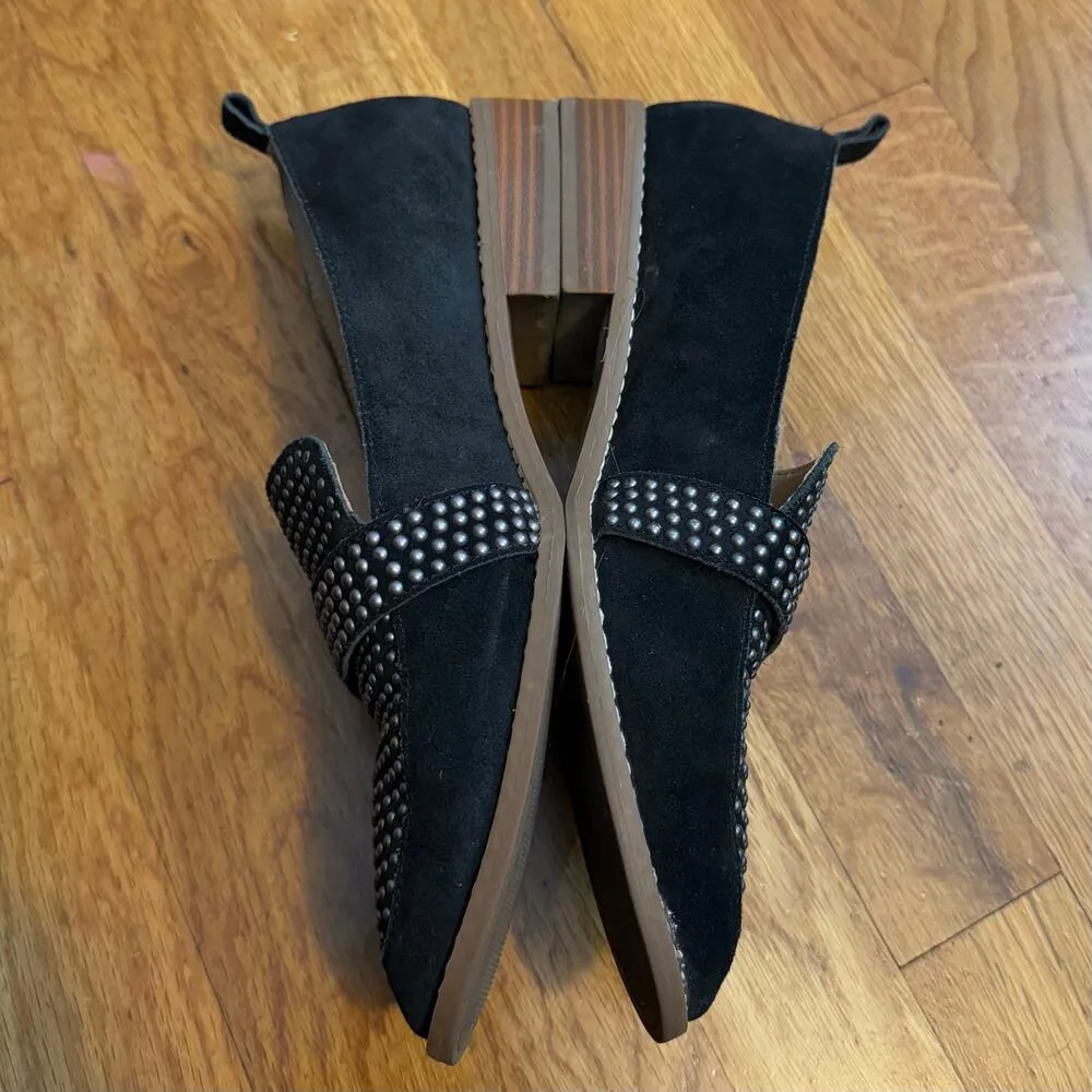 Crown Vintage Lorina Womens 9 Black Studded Stud Black Suede Loafer Slip on Shoe - Image 3
