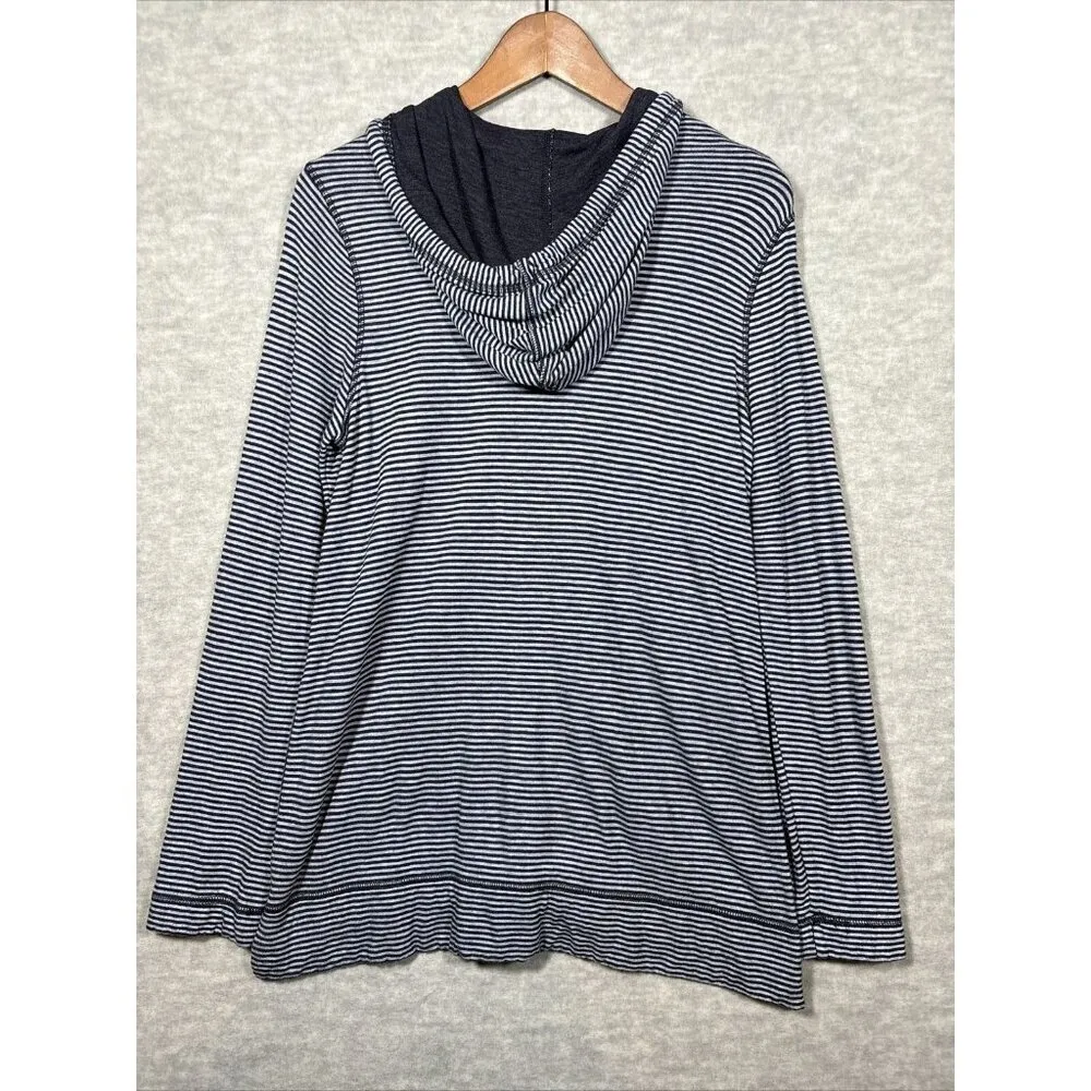 J. Jill Blue Striped Lightweight Hooded‎ Zip Women's Jacket Size S Casual - Image 4