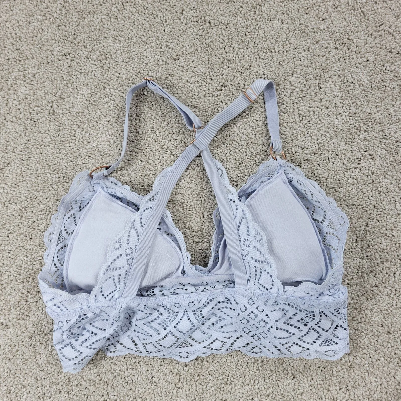 Aerie Lace Bralette Womens S Blue Padded Adjustable Crossed Strap Lingerie Top - Image 3