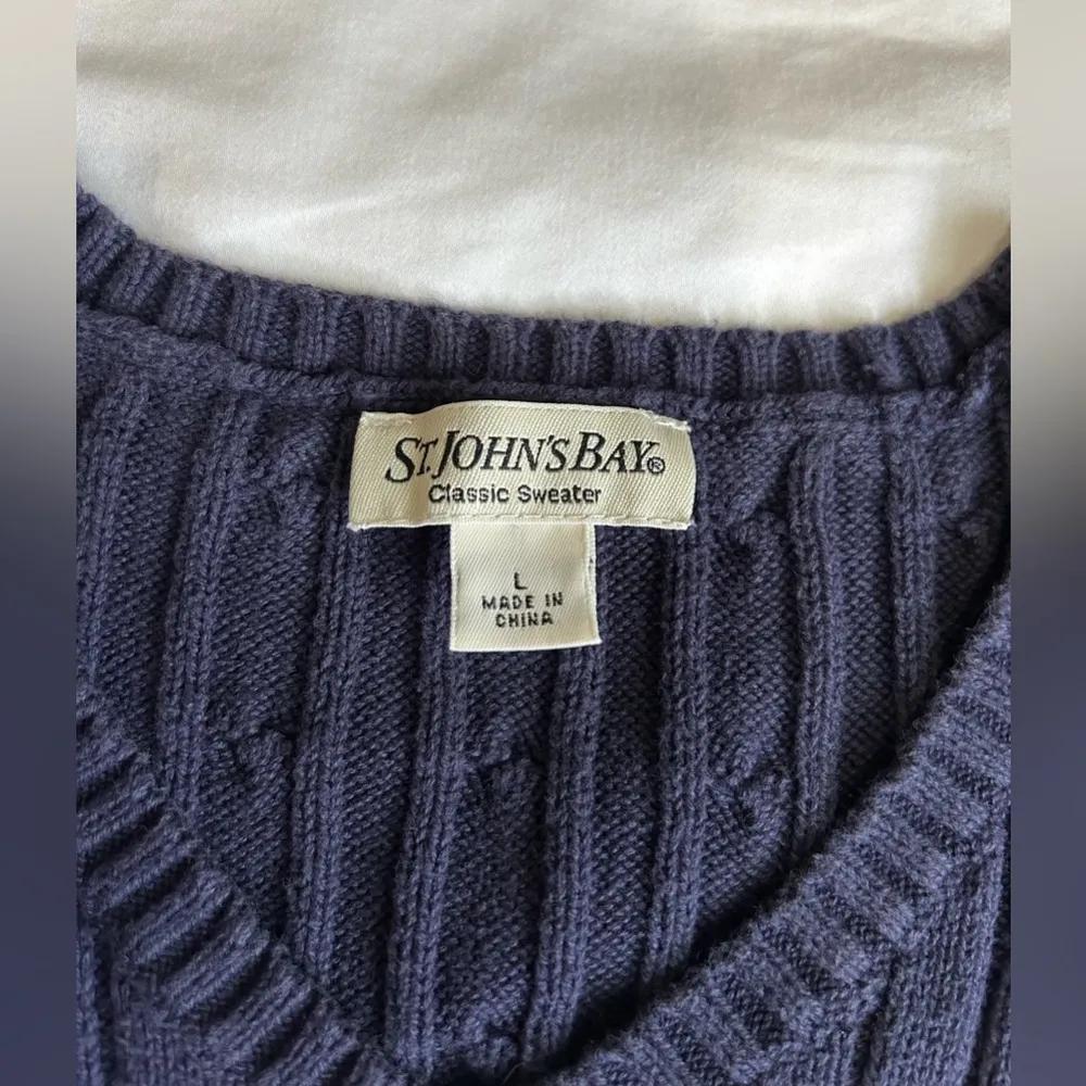 St Johns Bay Sweater Womens L Blue Cable Irish Aran Knit Fisherman Sweatshirt - Image 4