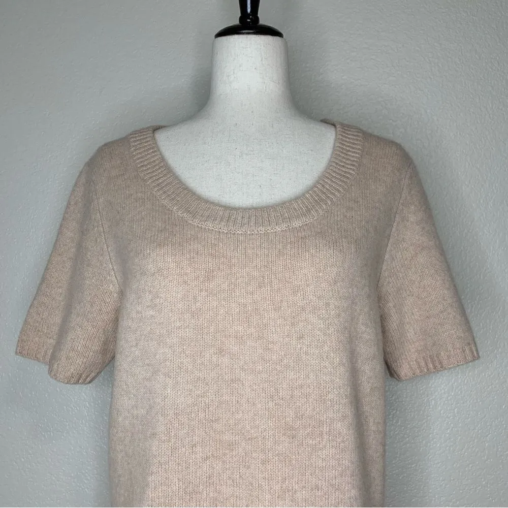 Chelsea & Theodore Cashmere Wool Blend Beige Short Sleeve Dress Tan Size M - Image 2