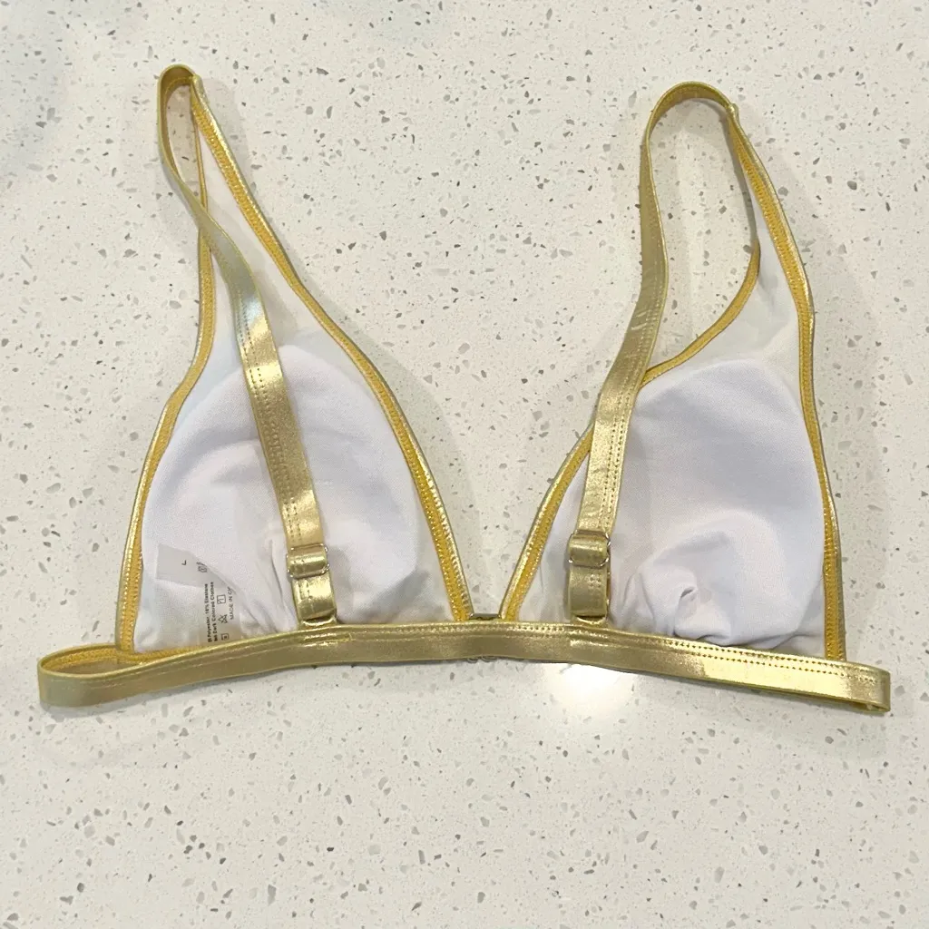 Metallic Gold Triangle Bikini Top - Image 4