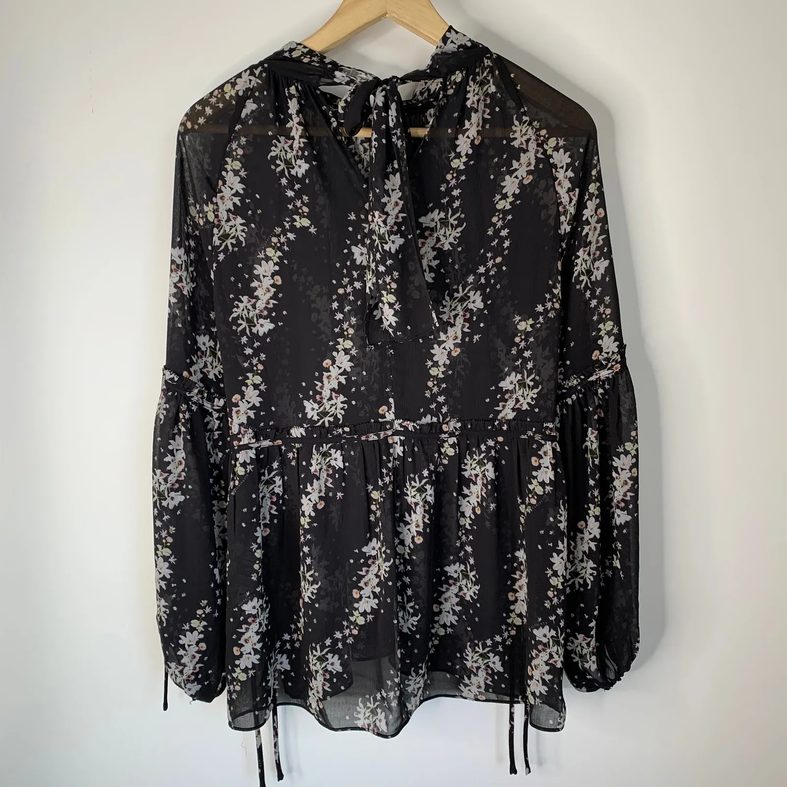 All Saints Eimar Cultivar Balloon Sleeve Sheer Floral Womens Top Size 4 Small - Image 10