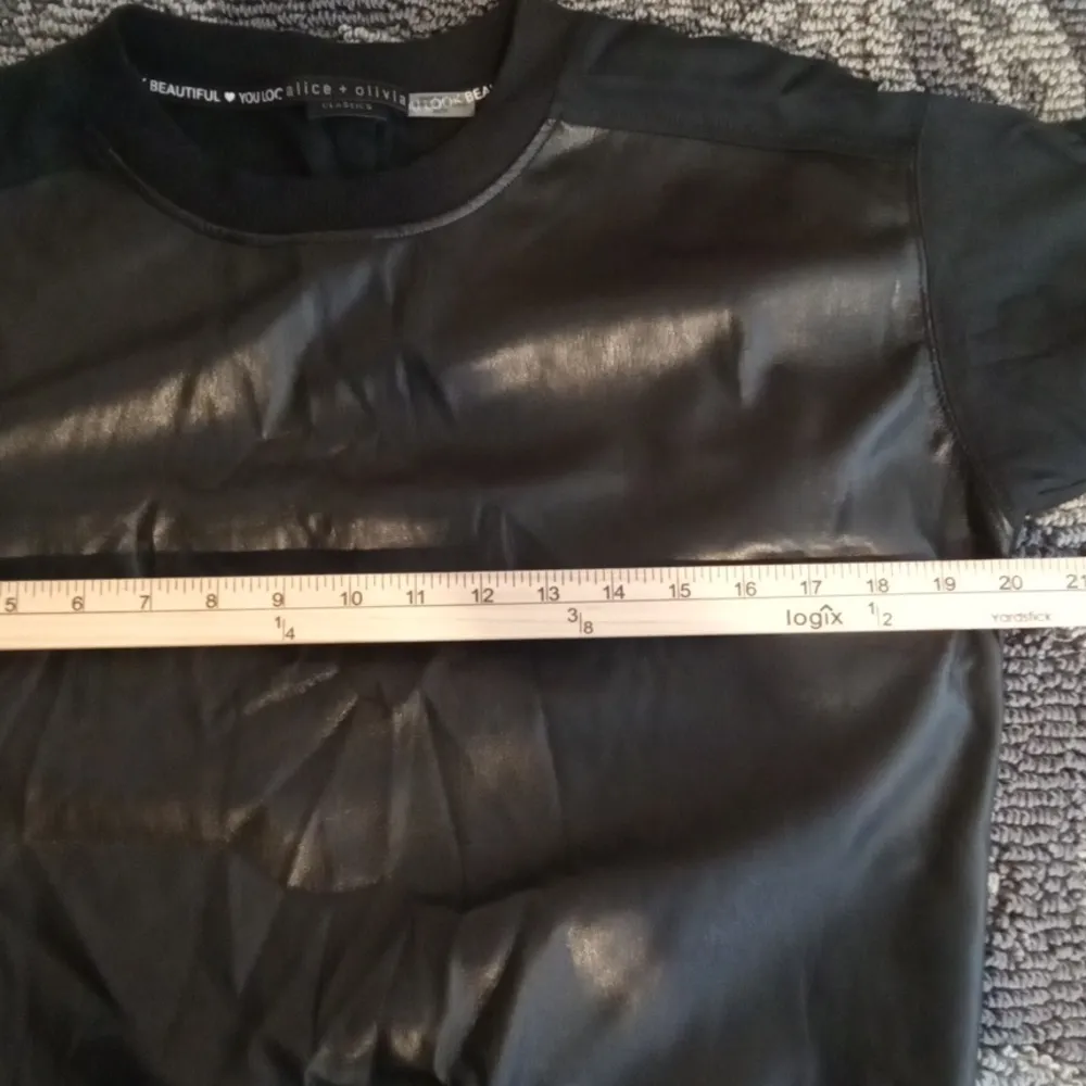 Alice + Olivia Black Faux Leather Sweatshirt Natalie Black Womens Xs/TP - Image 7