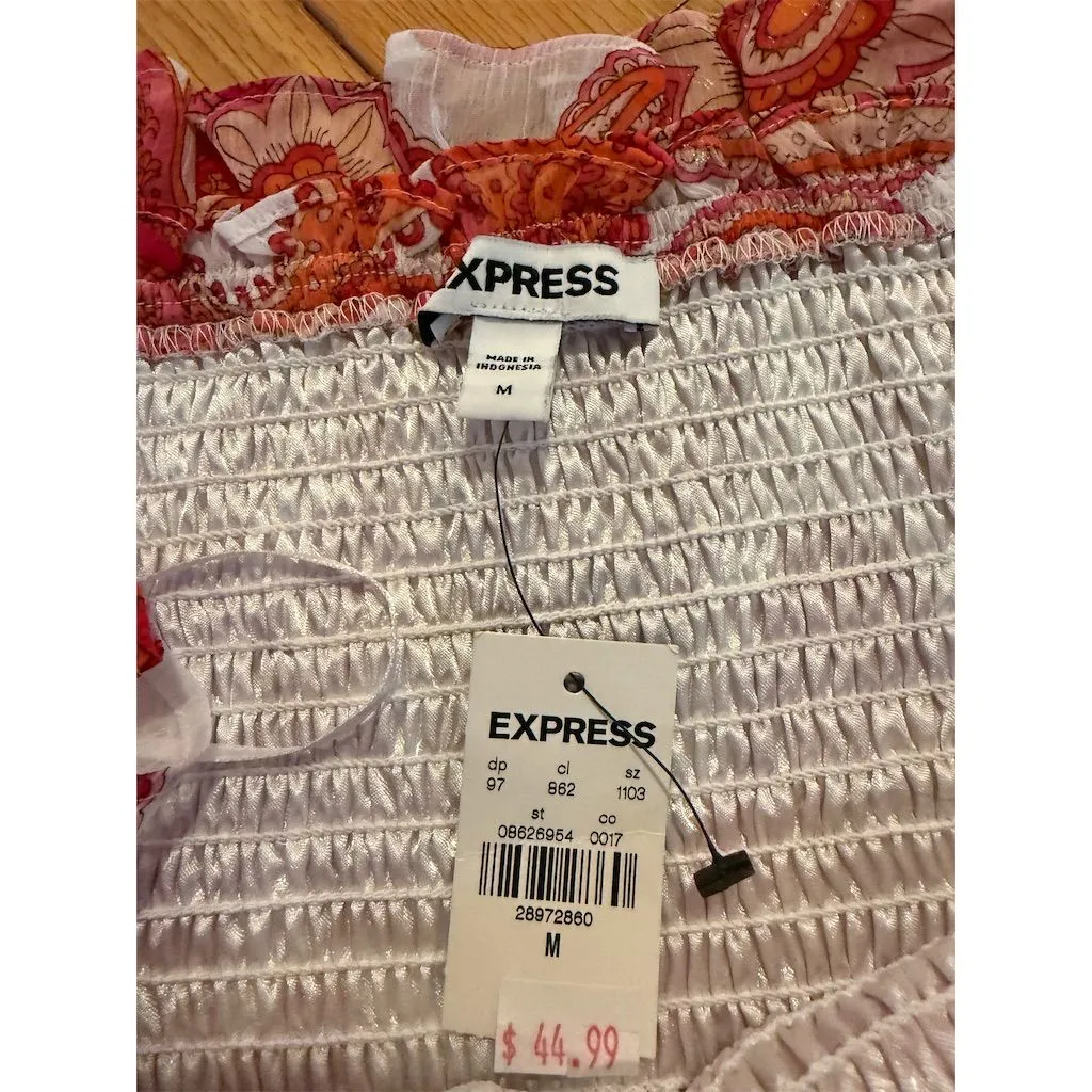 Express Women's Paisley Puff Sleeve Blouse Red Size M - Image 10