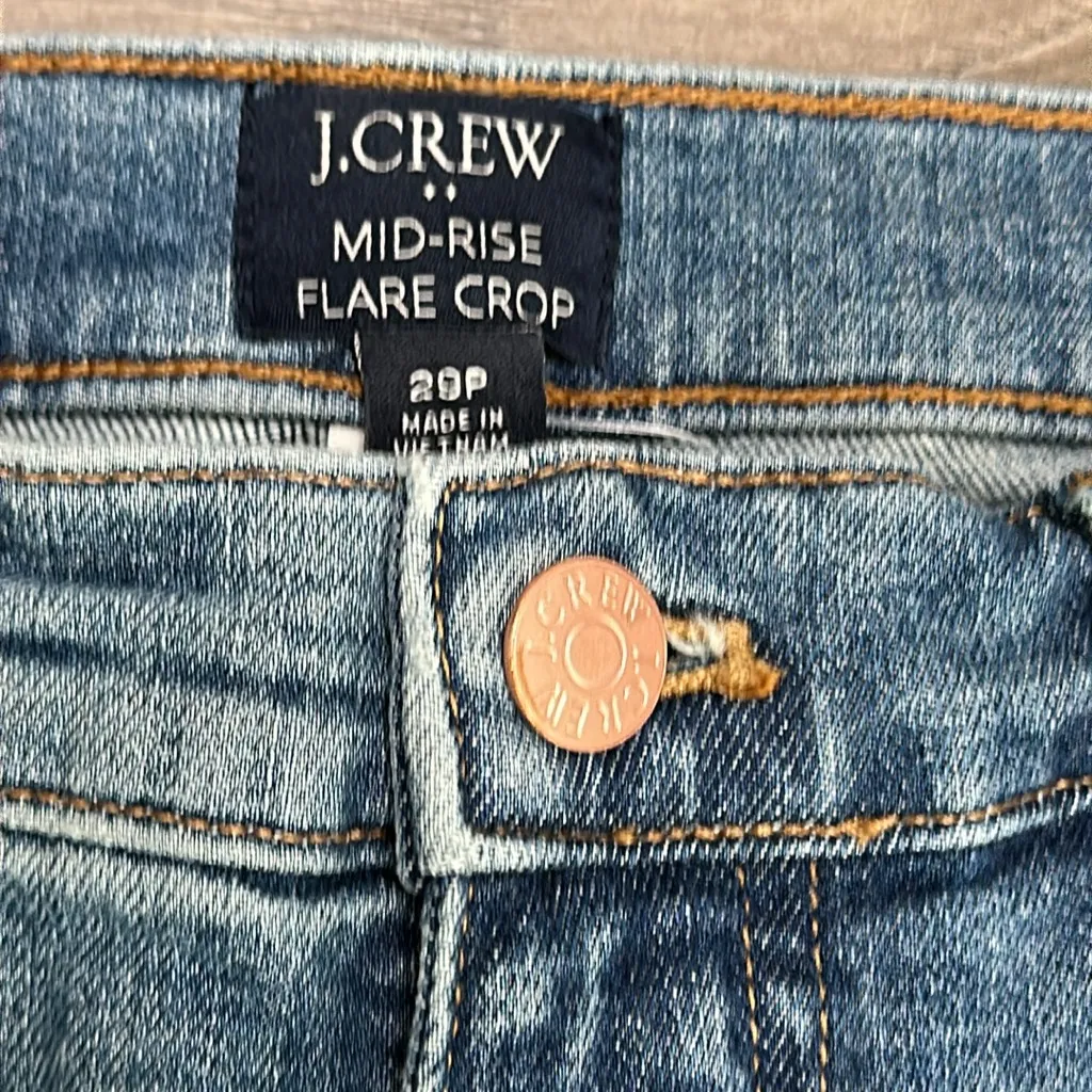 J. Crew Mid Rise Flare Crop Stretch Blue‎ Jeans Size 29 Petite - Image 12