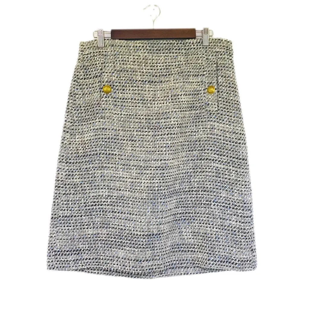 New J CREW Speckled Tweed‎ A-Line Midi Pencil Skirt Neutral Cream Gray Size 12 - Image 2