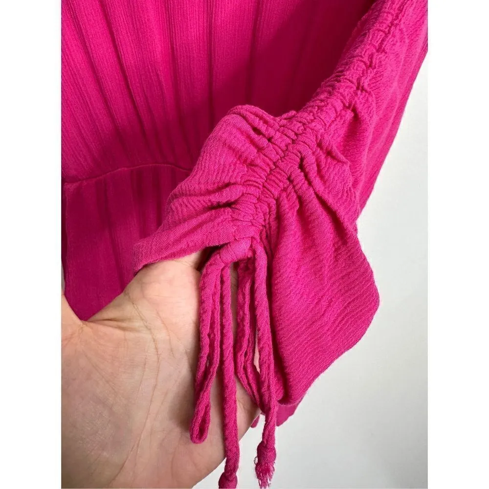 H&M Barbie Pink Long Sleeve Romper Womens Ruched Size 6 - Image 4