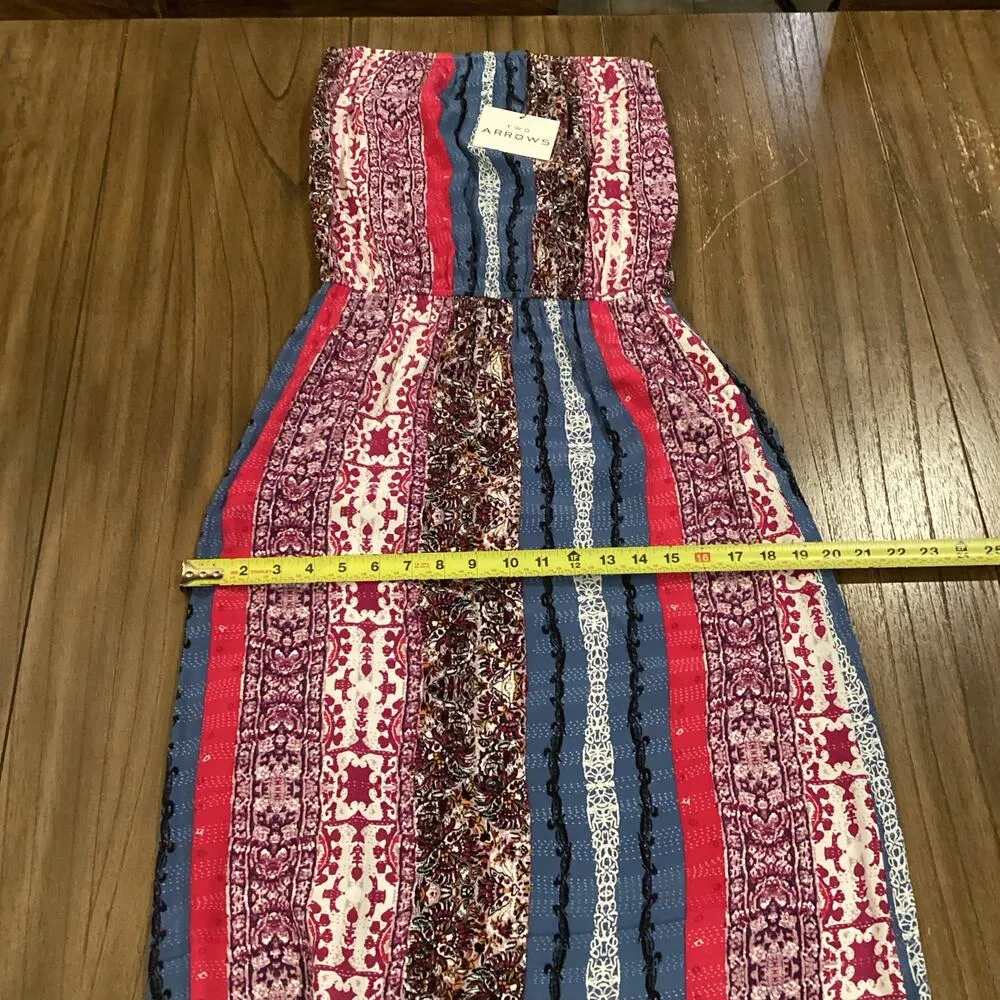 Two Arrows Revolve Aztec Tribal Print strapless tube maxi Dress Multi Color S - Image 7