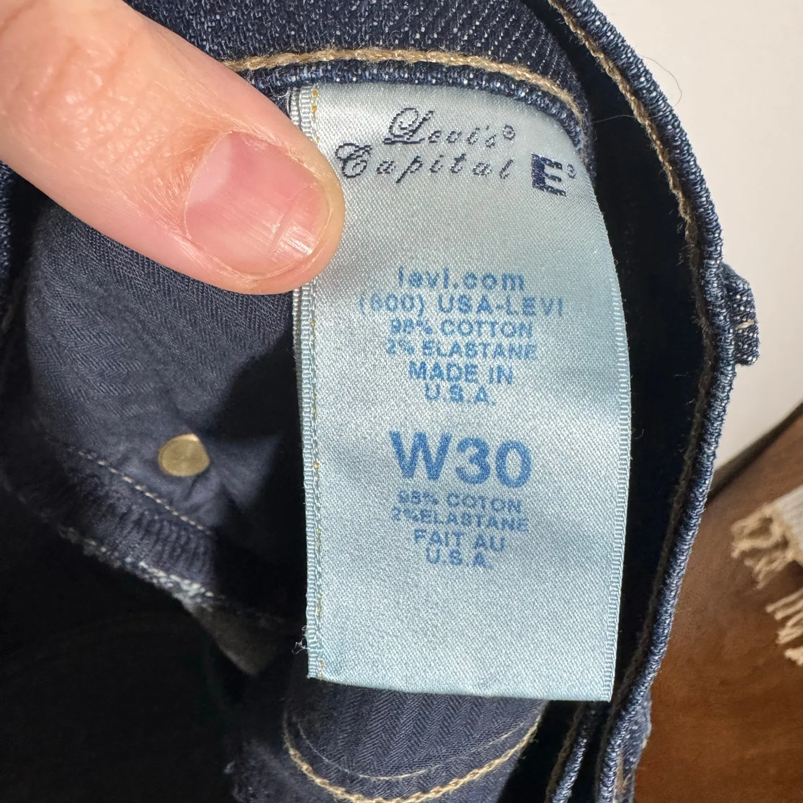 Levi Capital E Ruler Low Slim Straight Jean Women 30 Blue Dark Wash Made in USA - Image 6