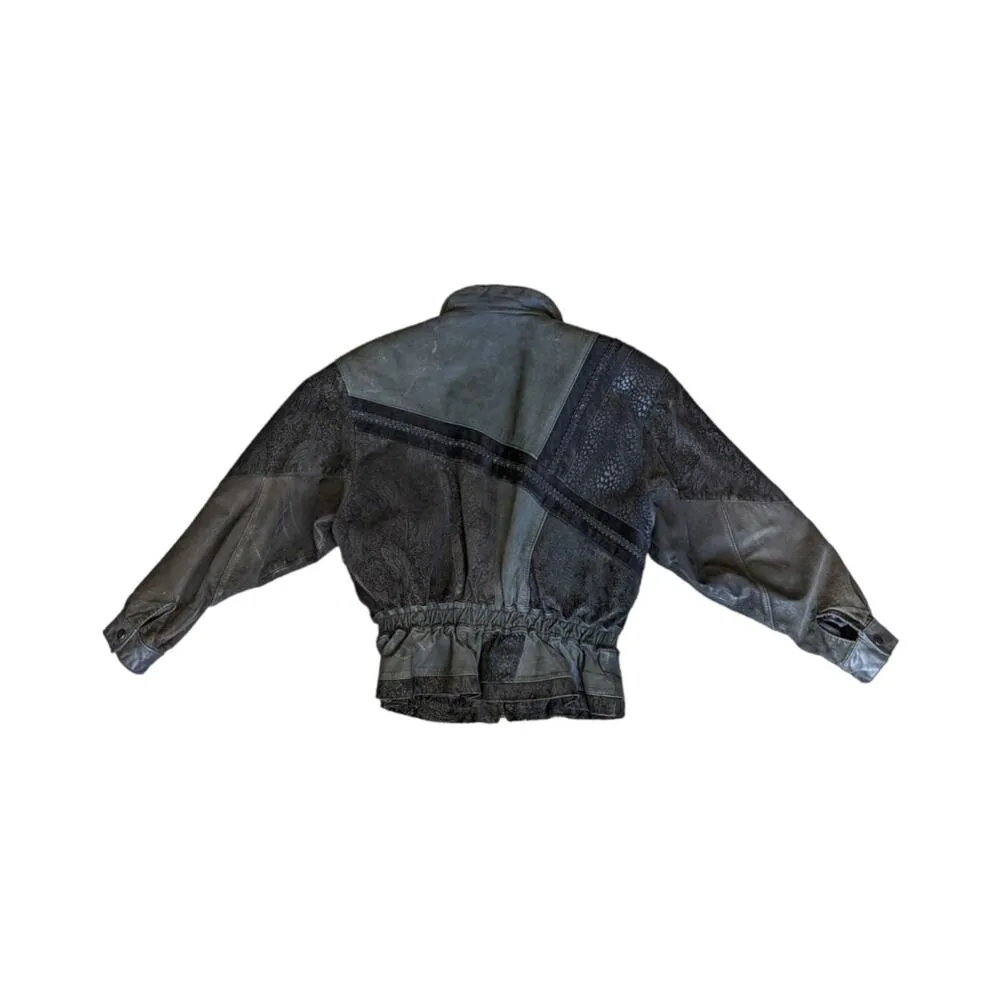 Vintage Suede Leather Patchwork Jacket Thinsulate 80s Western Retro Asymmetrical Black Size XS - Image 2