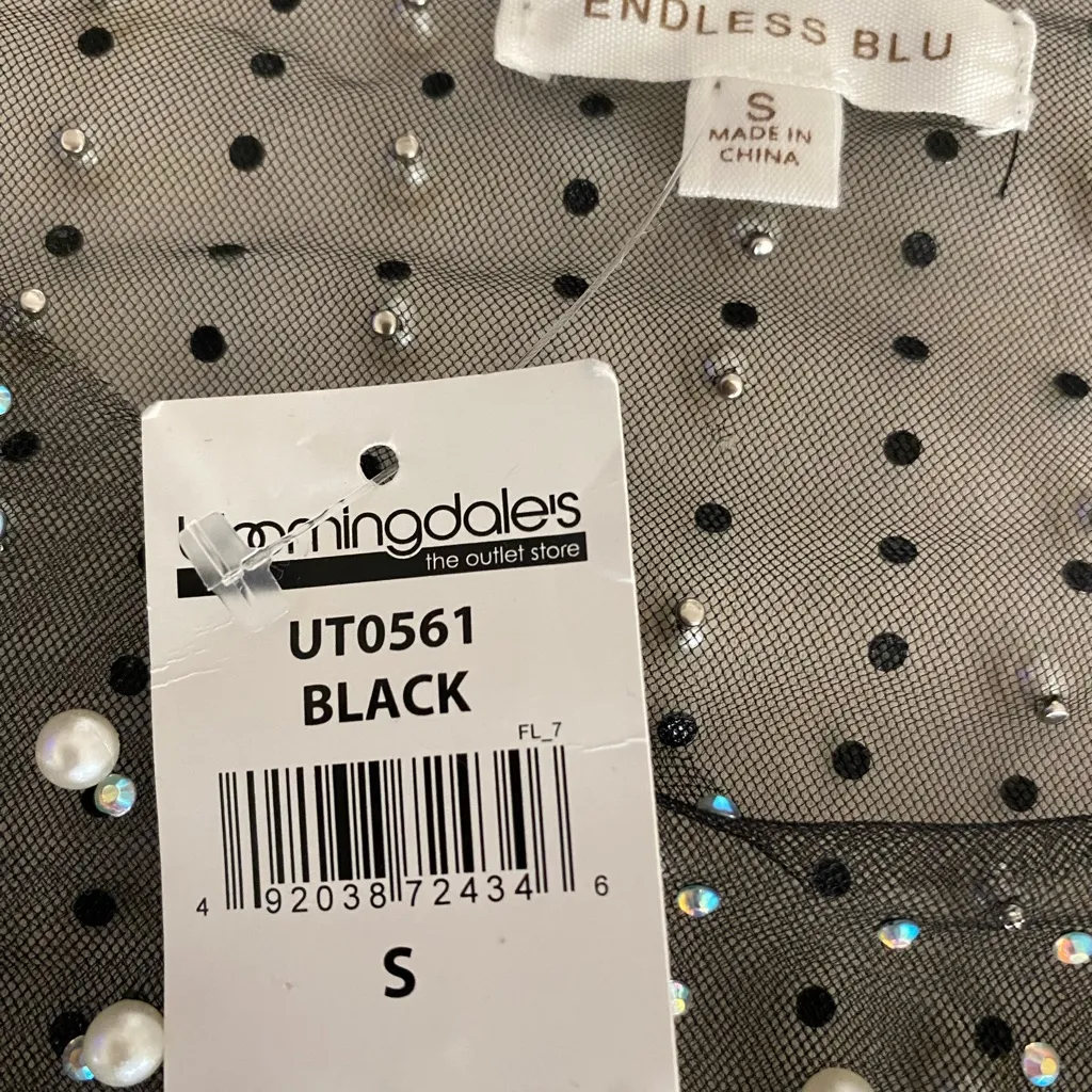 Endless Blu Bloomingdales Lucinda Mesh Embellished Pearl Crop Top Holiday party Black - Image 10