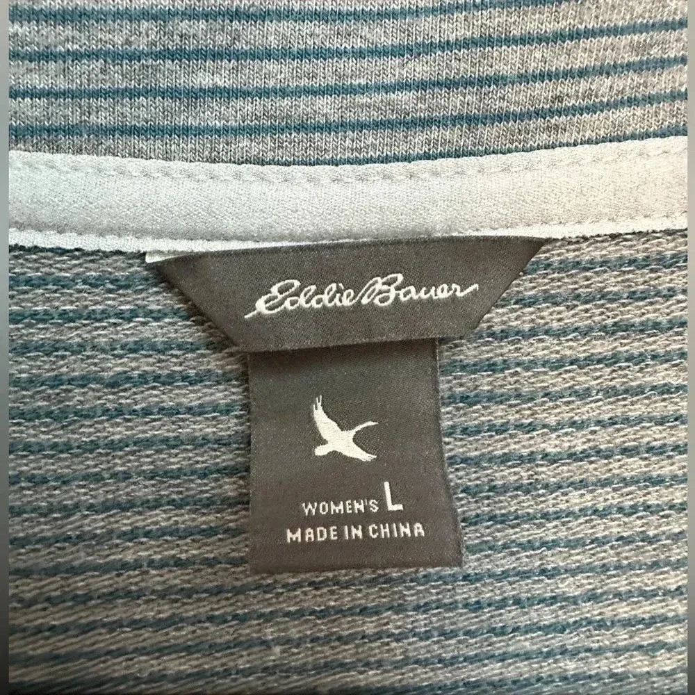Eddie Bauer Knit Outdoors Blue Grey Stripe Snap Button Down Jacket Size L Large - Image 10