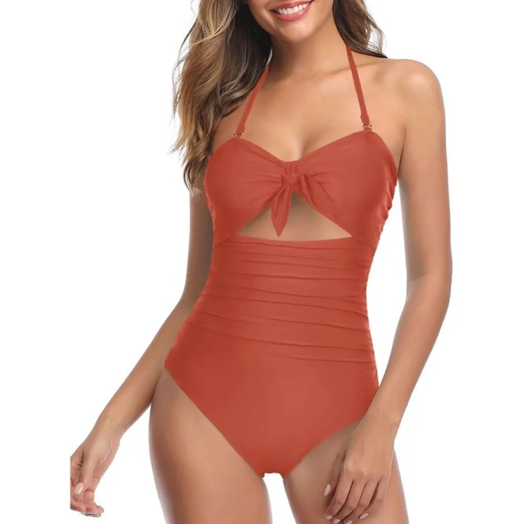 Tempt Me Red Cutout One Piece Swimsuit Tummy Control Halter Bathing Suit SMALL - Image 3