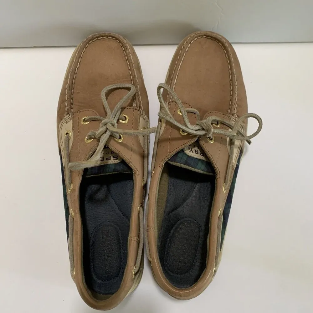 Sperry Women’s Top Sider Boat Shoes 9.5 M Brown Beige Tan Plaid Comfortable RARE - Image 5