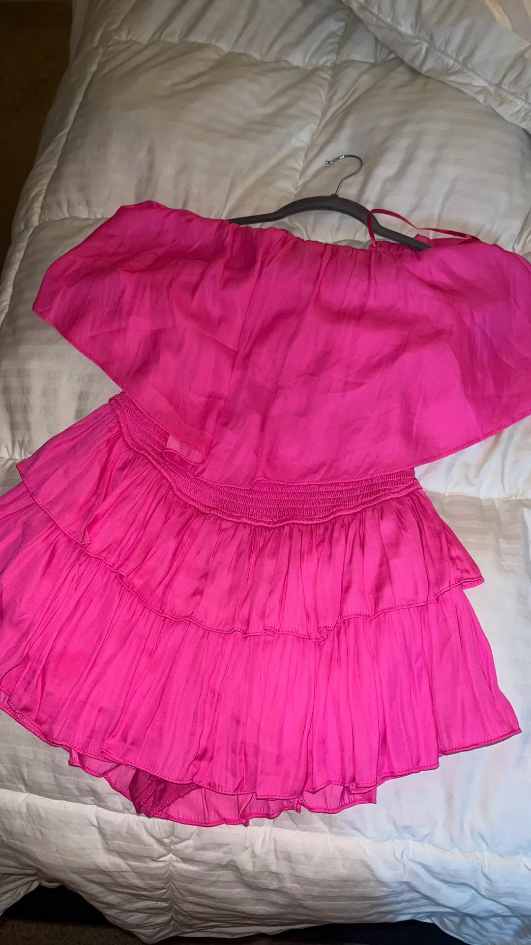 Neon Pink Strapless Ruffle Romper Dress Size XS - Image 4