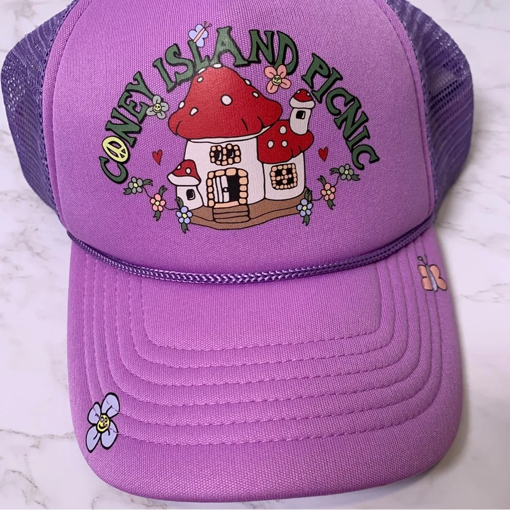 Coney Island Picnic Purple Mushroom House Snapback Trucker Hat NWOT - Image 7