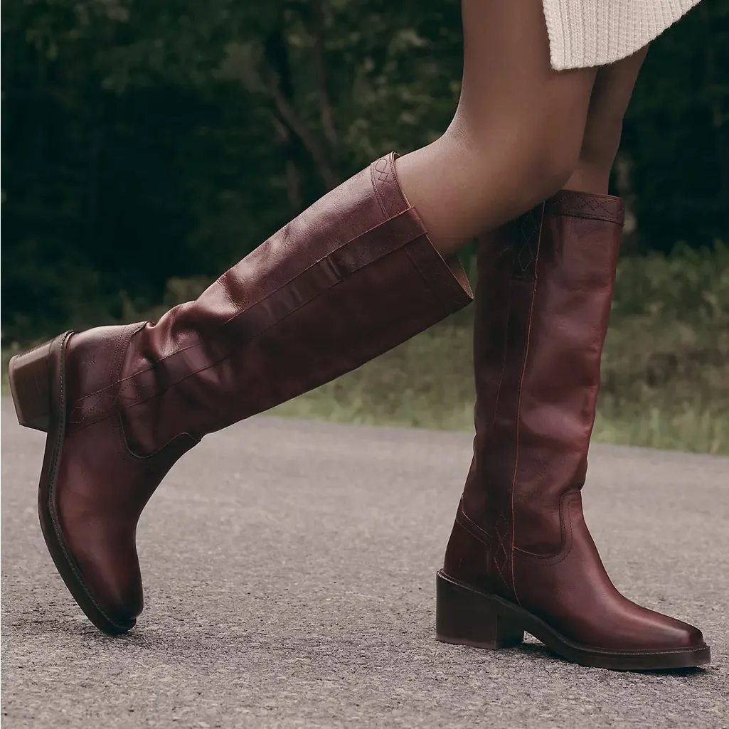 NWOB Frye Anthropologie Kate Pull-On Riding Boots in Merlot Red - Wide Calf - Image 2