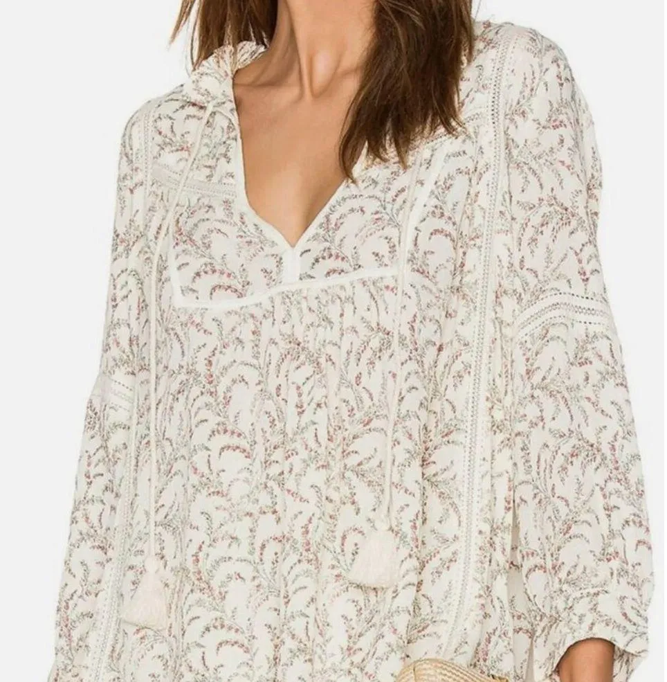 ba&sh Emma Floral Boho Peasant Blouse w/ Tassel Ties Size 2/ US 8 - Image 8