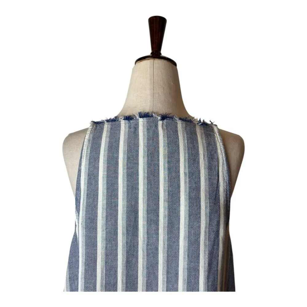 Bella Dahl Shirt Women XS Blue White Striped Linen Blend Side Button Tank Top - Image 7