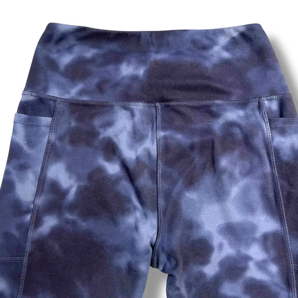Danskin Now Womens Athletic Leggings Acid Wash Tie Dye Blue Pockets Medium - Image 5