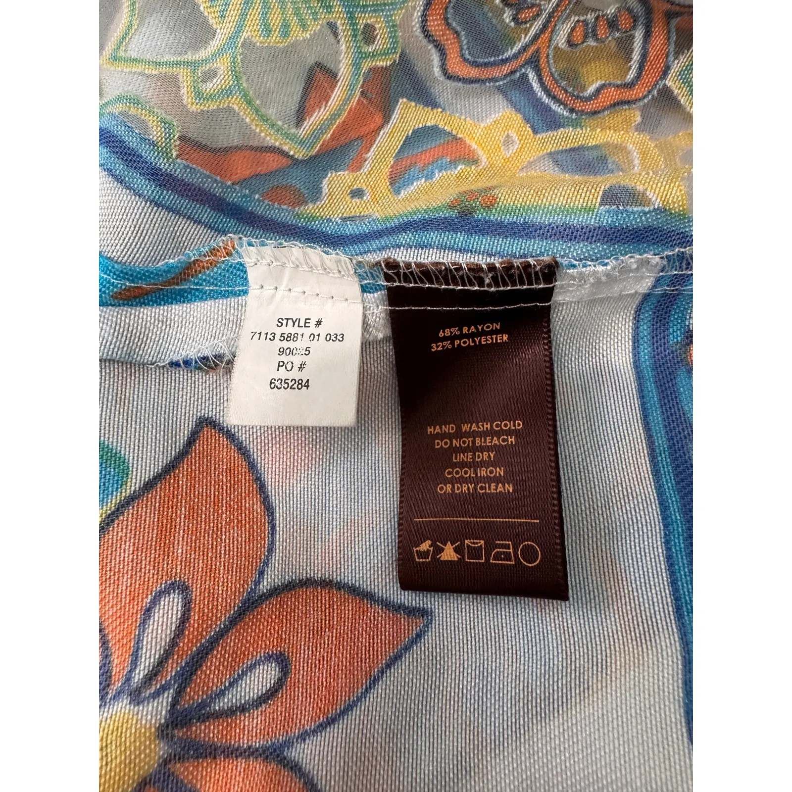 Multiples  Patchwork Floral Button Front Top Medium Sheer Panels Roll Tab Sleeve - Image 8