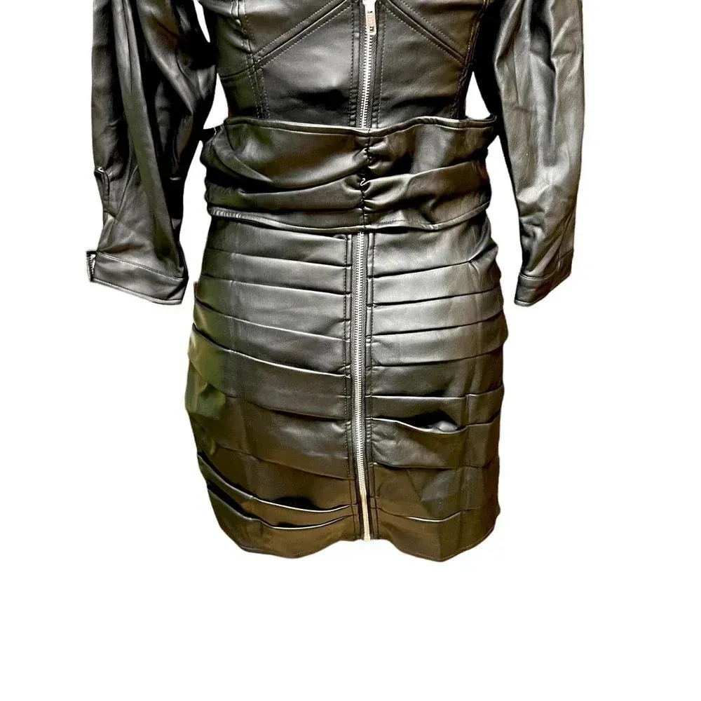 For Love & Lemons Afton Pleather‎ Western Belted Dress Black Size Small - Image 13