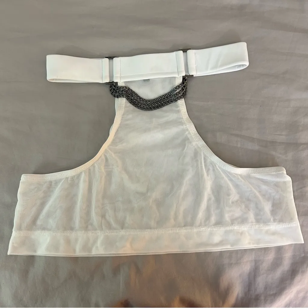 Syzygy The Label White Mesh Mini Skirt With Titanium Chains, High Waist Cut Outs - Image 5