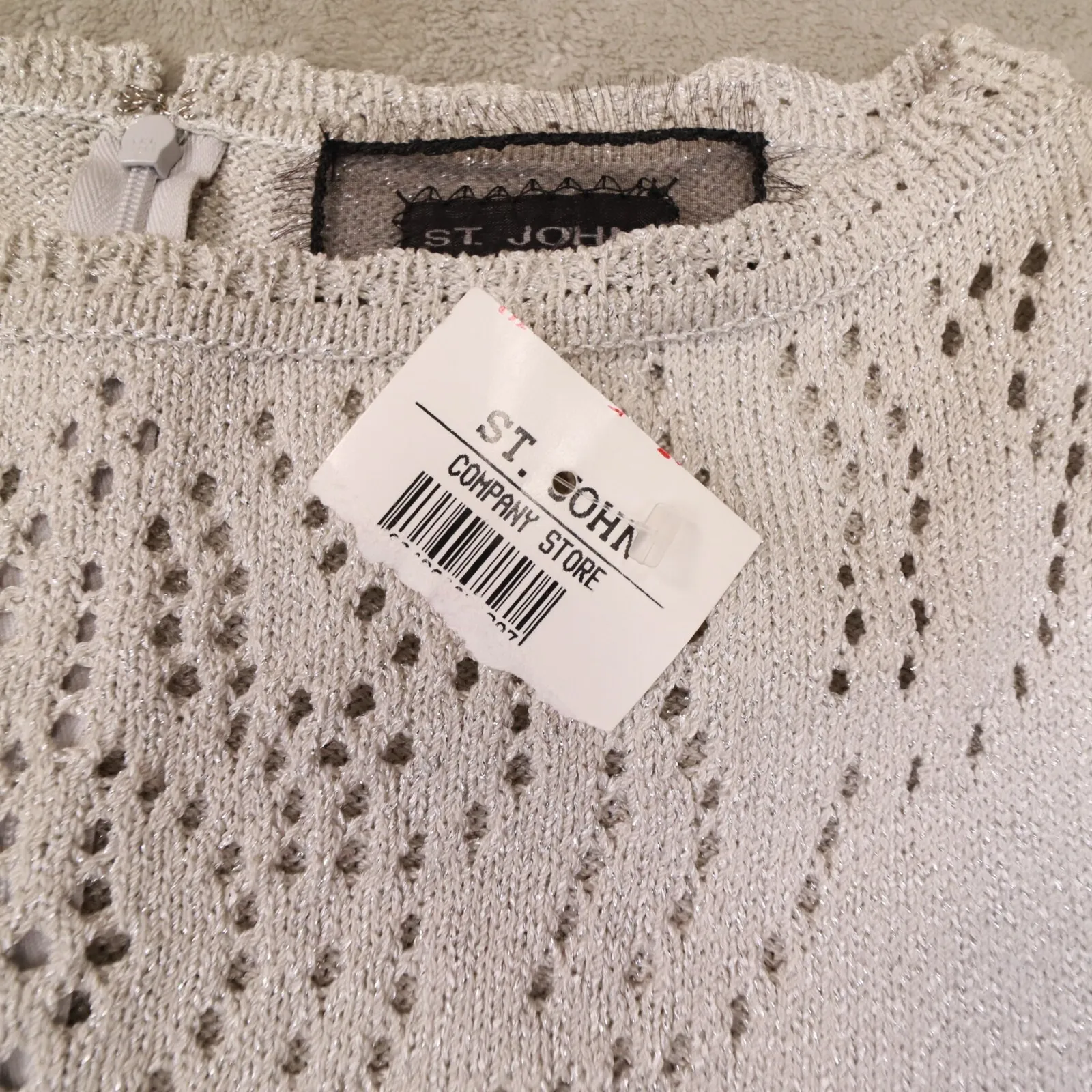 St. John Silver Shimmer Short Sleeve Sweater Midi Dress‎ Women's size 2 NWT - Image 7