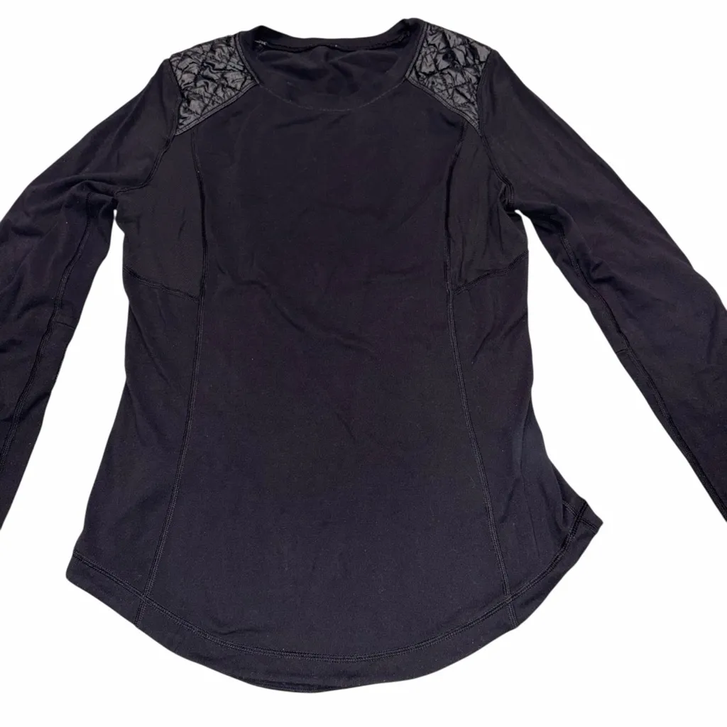 Lululemon Black Quilted Detail Ice Queen Long Sleeve Crewneck Top size 6 W36575 - Image 6