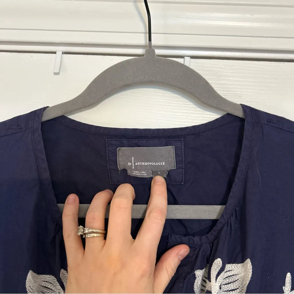 Anthropologie Somerset Blue Embroidered Tiered Short Sleeve Maxi Dress L - Image 7