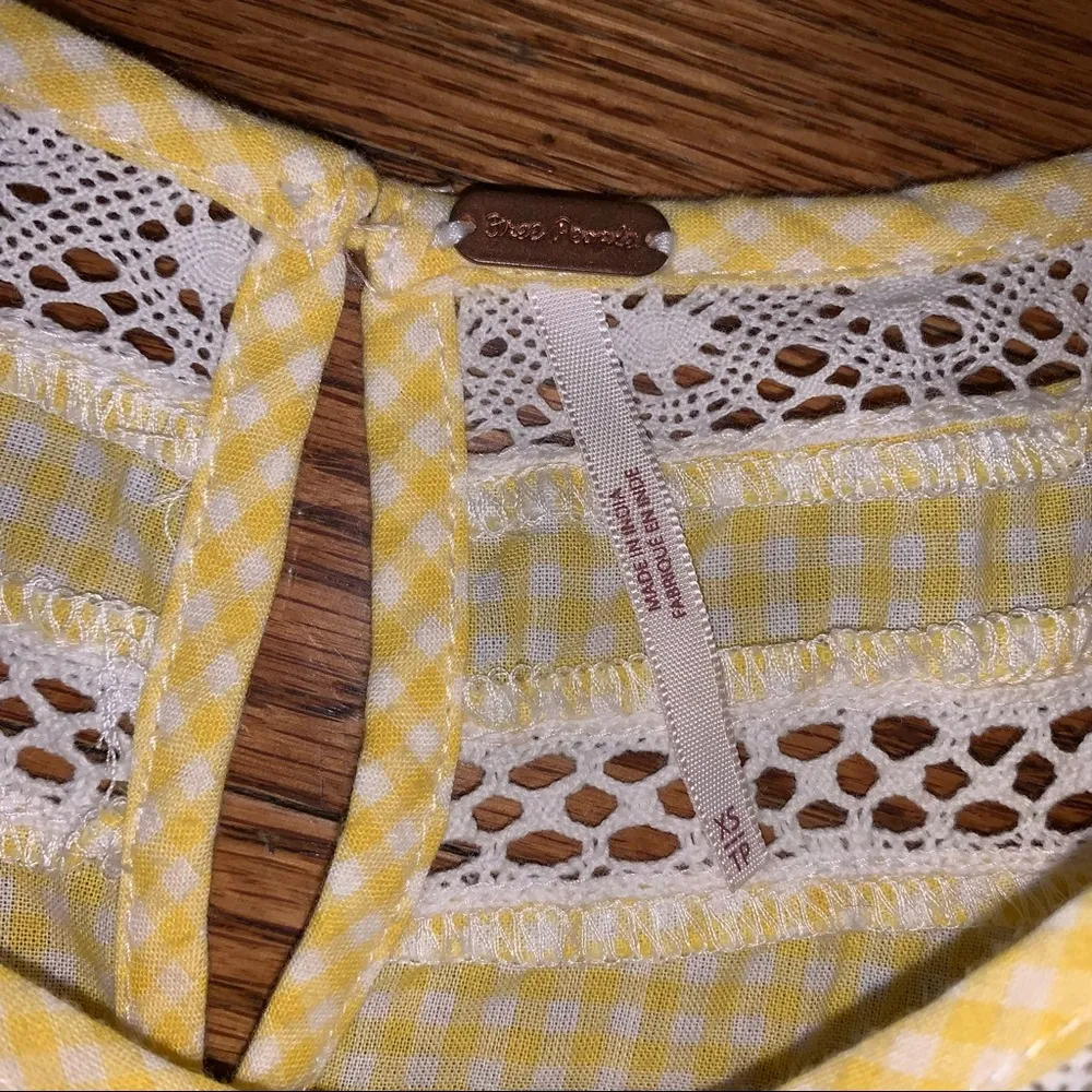 Free People Sunny Day Gingham Yellow Embroidered Sun Dress size XS - Image 10