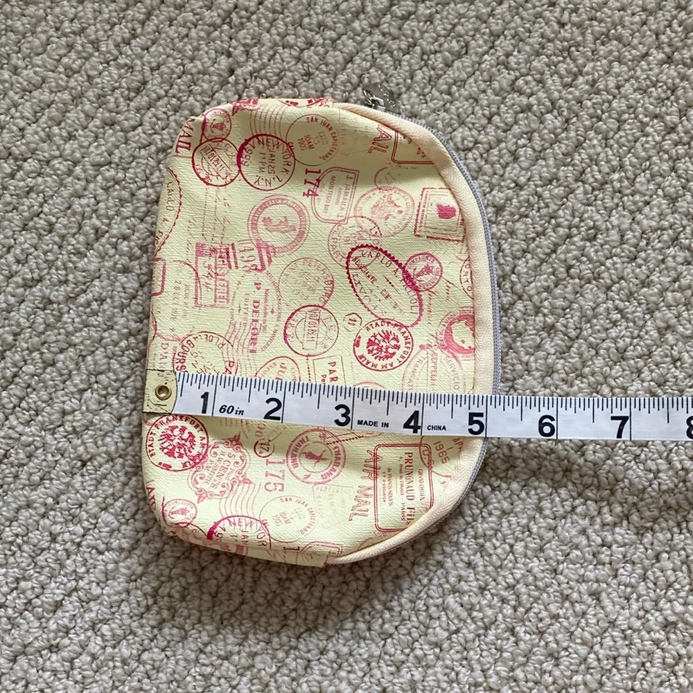 Ipsy Cosmetic Case Passport Stamps Bag Yellow Orange  5” x 7” Like New - Image 4