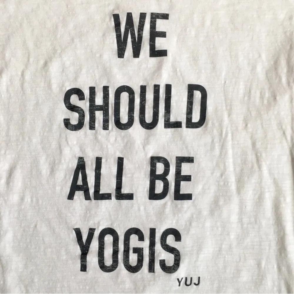 YUJ Paris “WE SHOULD ALL BE YOGIS” Scoop Neck Fitted Tee, White, Black, Size XS - Image 4
