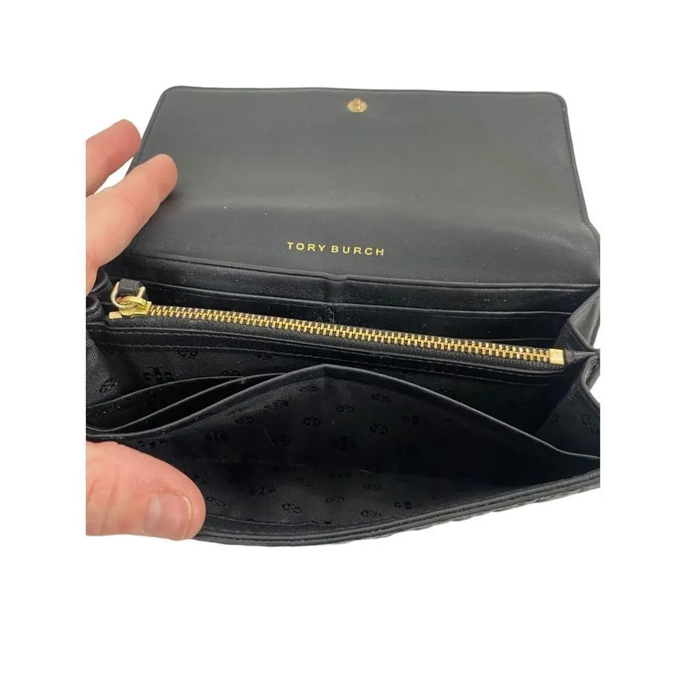 Tory Burch Marion Embossed black leather long envelope wallet - Image 3