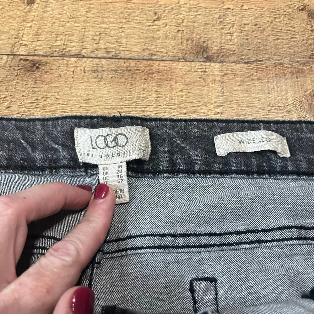 LOGO by Lori Goldstein | Women's Washed Black Wide Leg Crop Jeans Sz 16 - Image 3